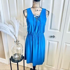 Blue tie down v neck sun dress